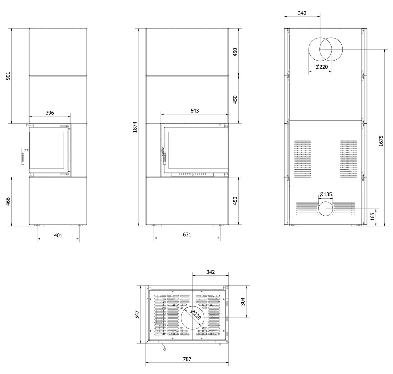 Kominek Simple BOX czarny prawy