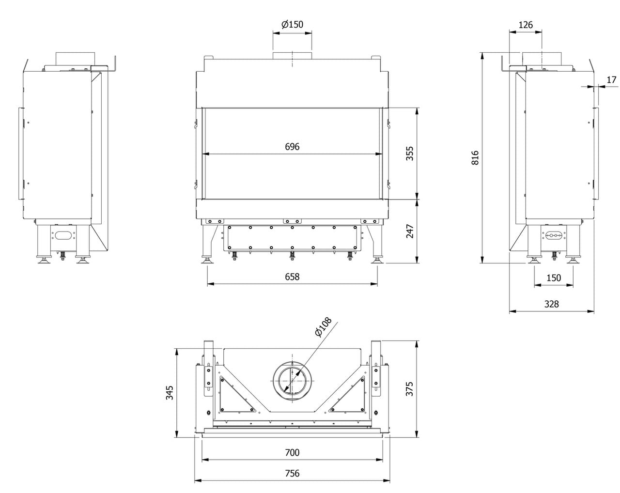 Kominek Leo 70 wymiary