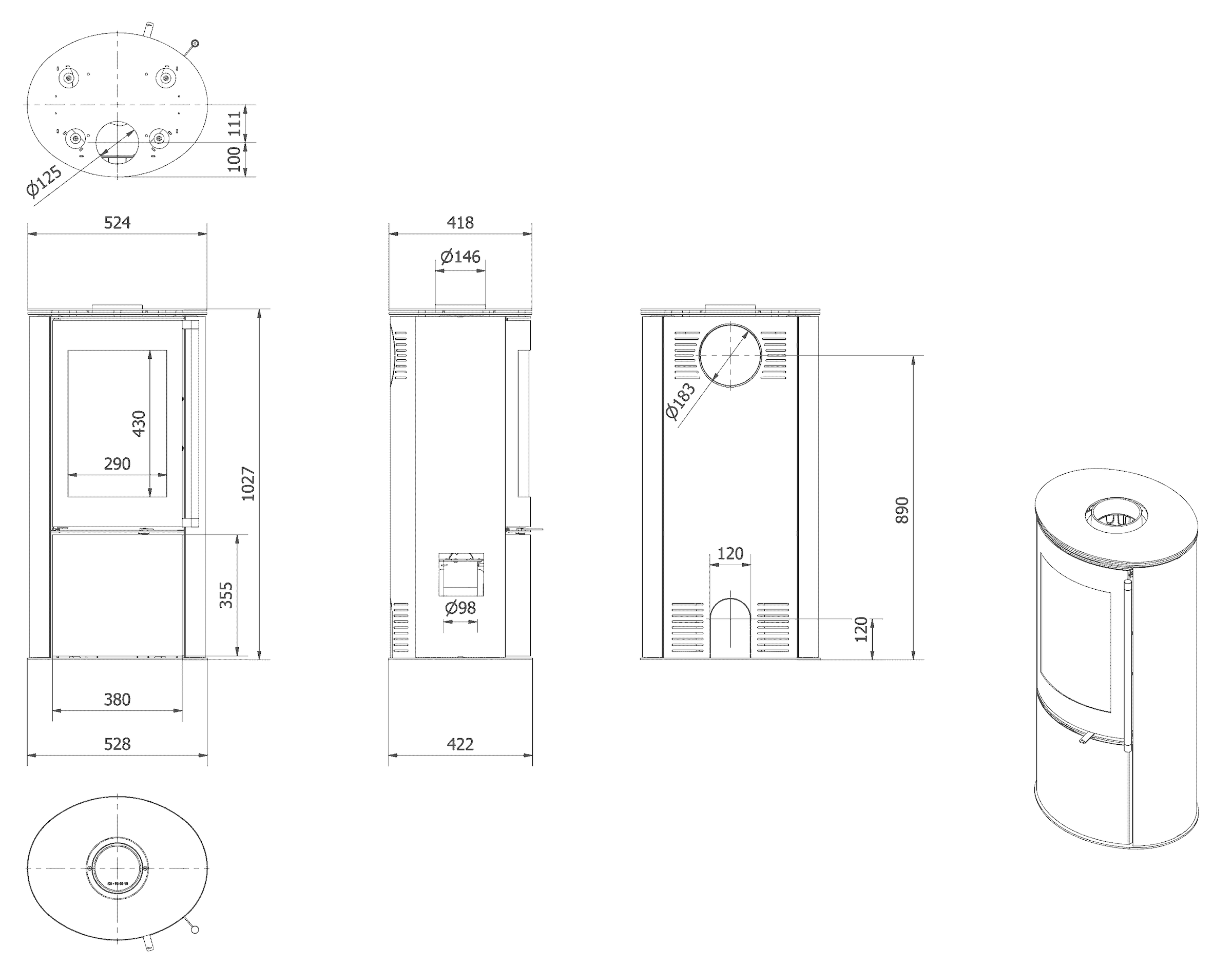 Wymiary pieca Koza AB S/DR ECO