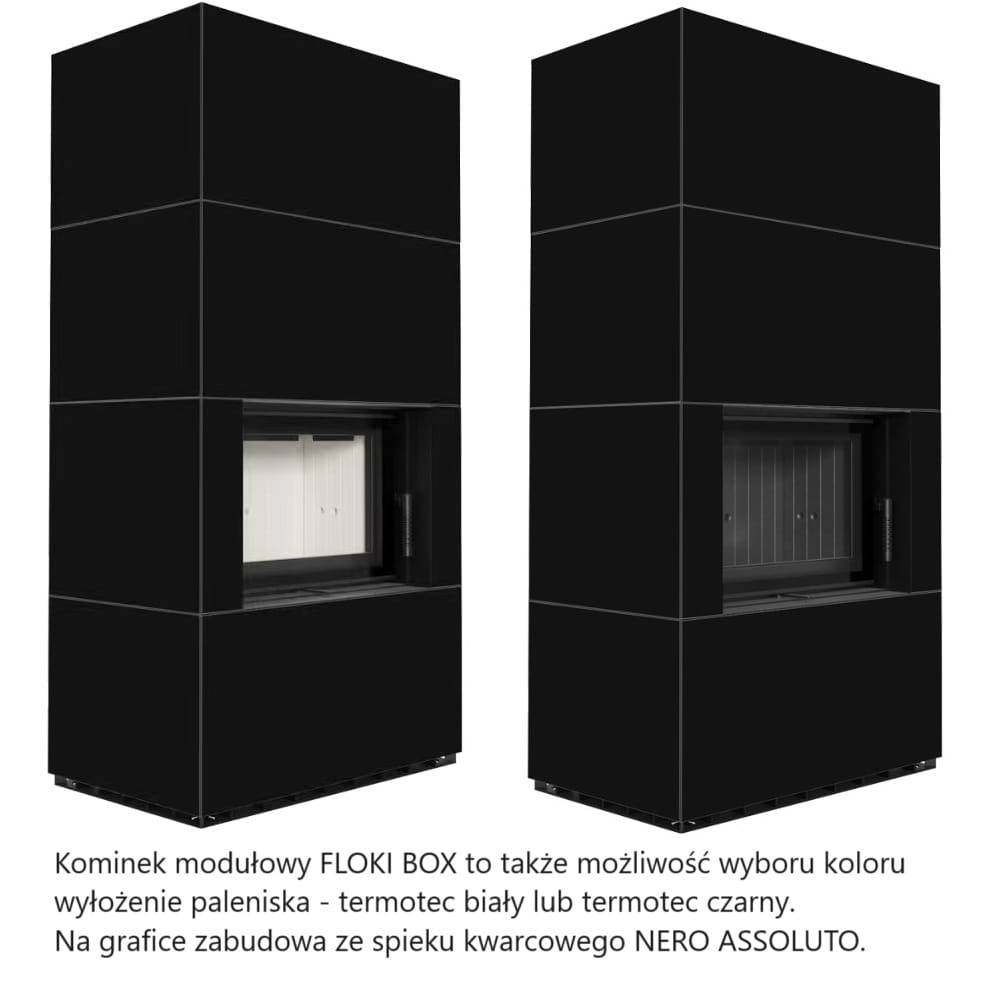 Kominek FLOKI BOX z białym i czarnym wyłożeniem termotec