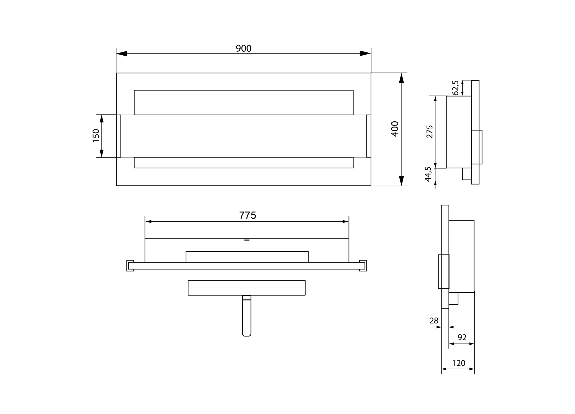wymiary biokominka 900x400 wiszącego