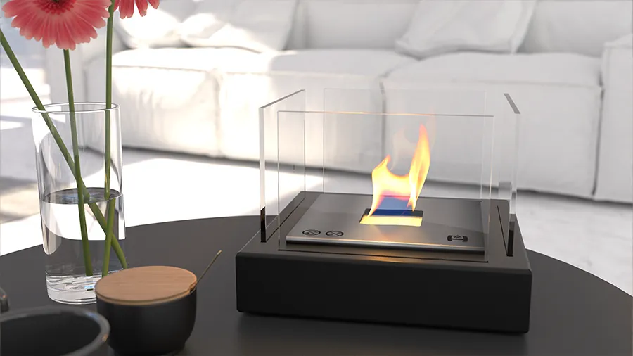 Biokominek Soca na stole