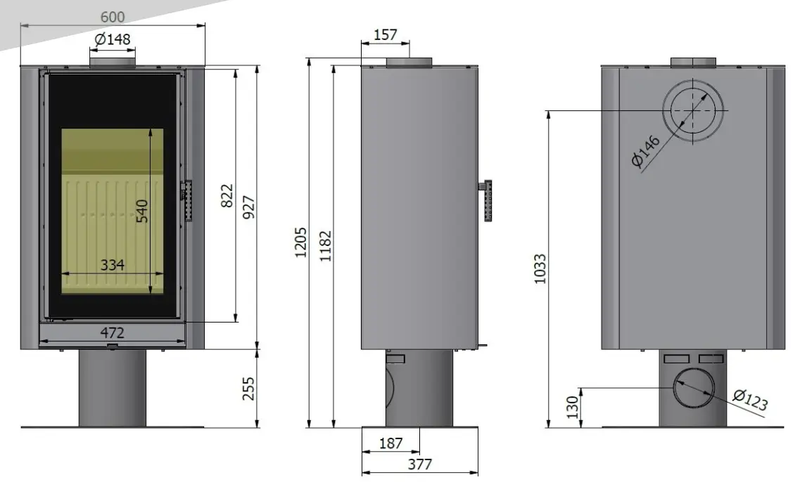 Wymiary kominka Rectan F1