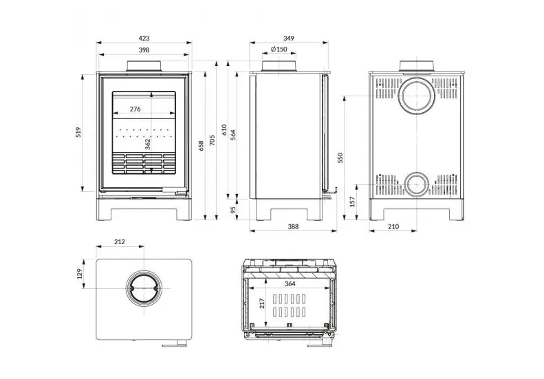 Rysunek techniczny pieca Harita S15i Basic Eco 6,5 kW