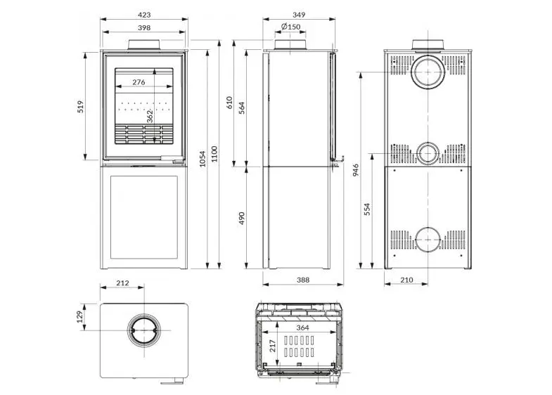 Rysunek techniczny pieca kawmet Harita S15i L-Box Eco 6,5 kW