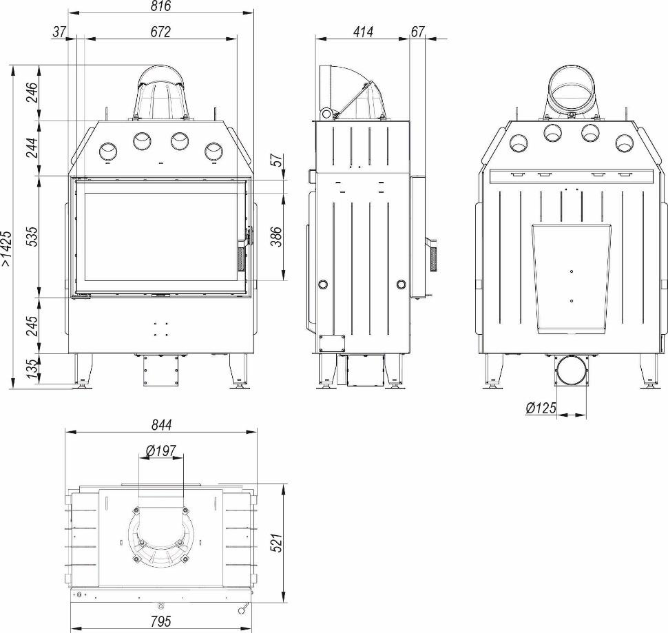 Schemat i wymiary kominka Intra M
