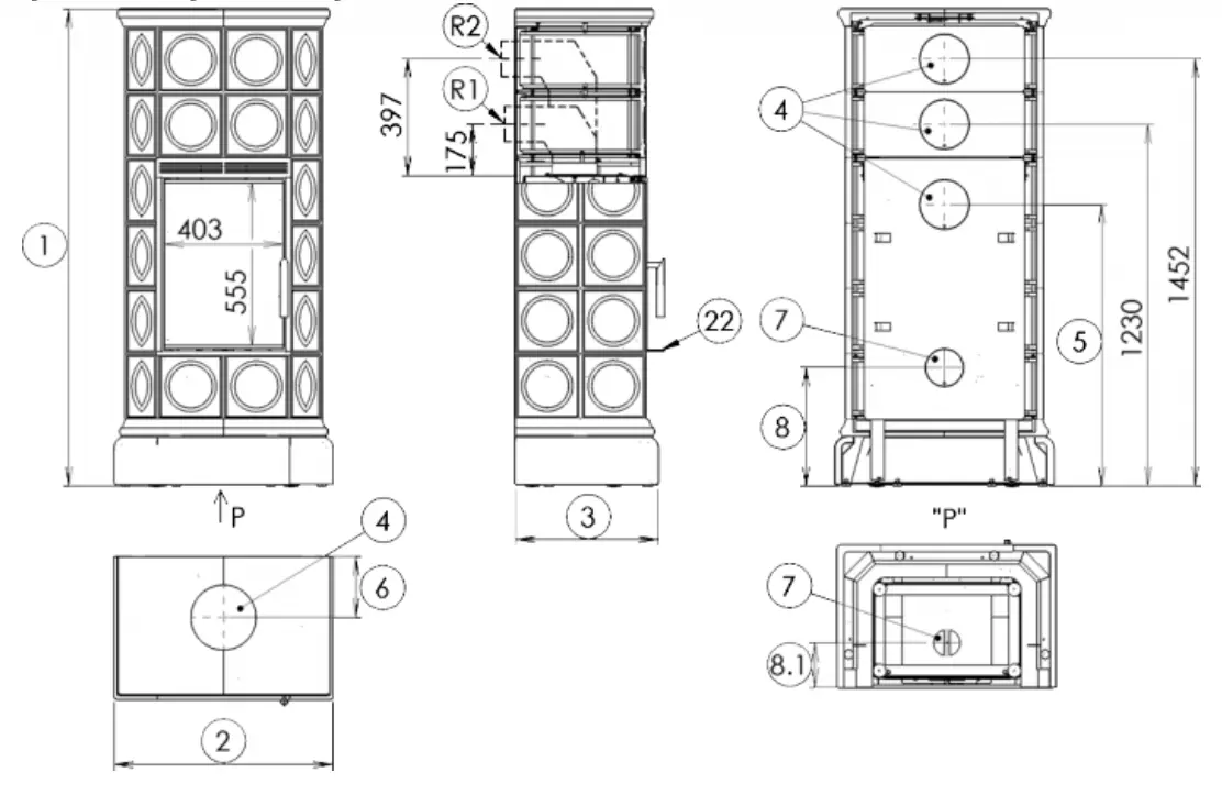 Wymiary kominka Venezia L ABX