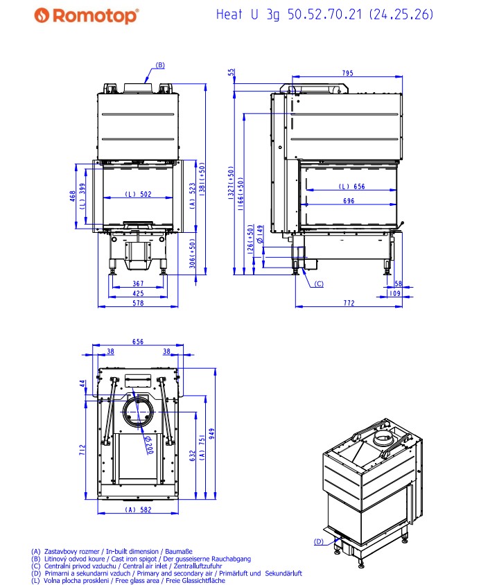 Kominek stalowy Romotop Heat U G L 50.52.70.24 trzyszybowy z gilotyną - wymiary.jpg