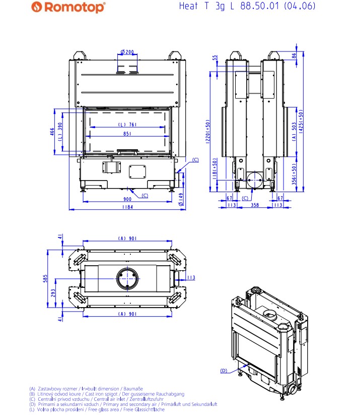 Wymiary kominka stalowego Heat T 3G L 88.50.04 typu tunel z gilotyną.jpg