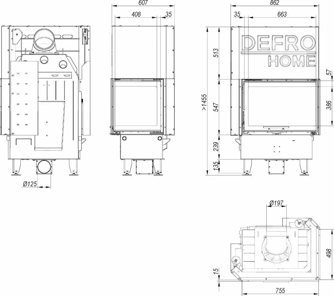 Wymiary kominka Intra S BP Gilotyna prawy