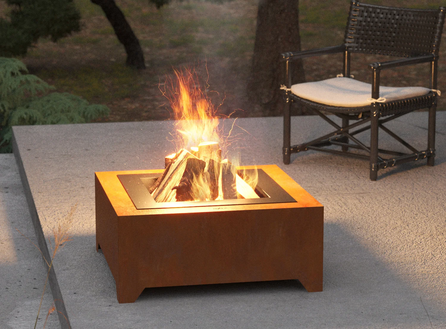 Palenisko Corten Square 700 w ogrodzie