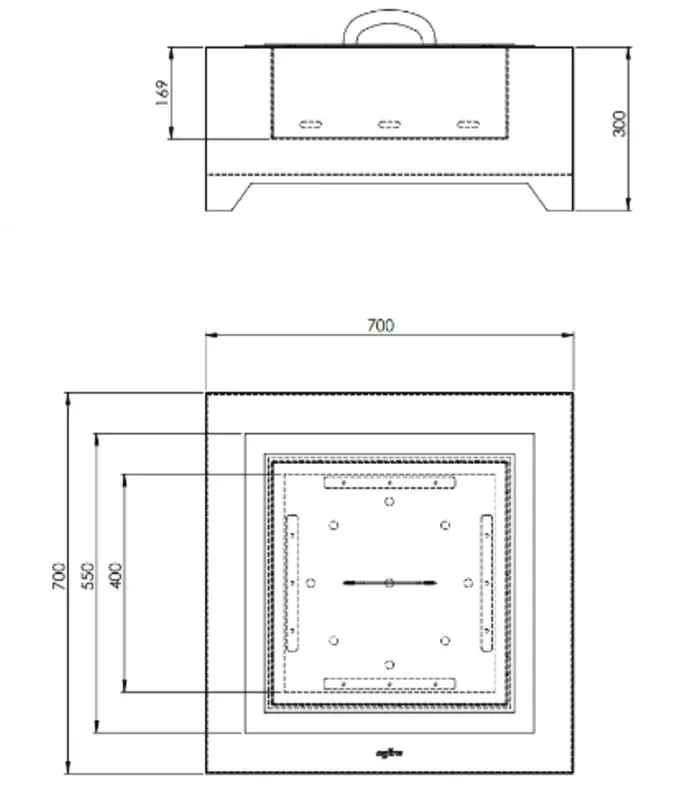 rysunek techniczny paleniska Corten Square 700