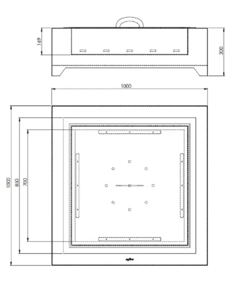 Rysunek techniczny paleniska ogrodowego Black Square 1000