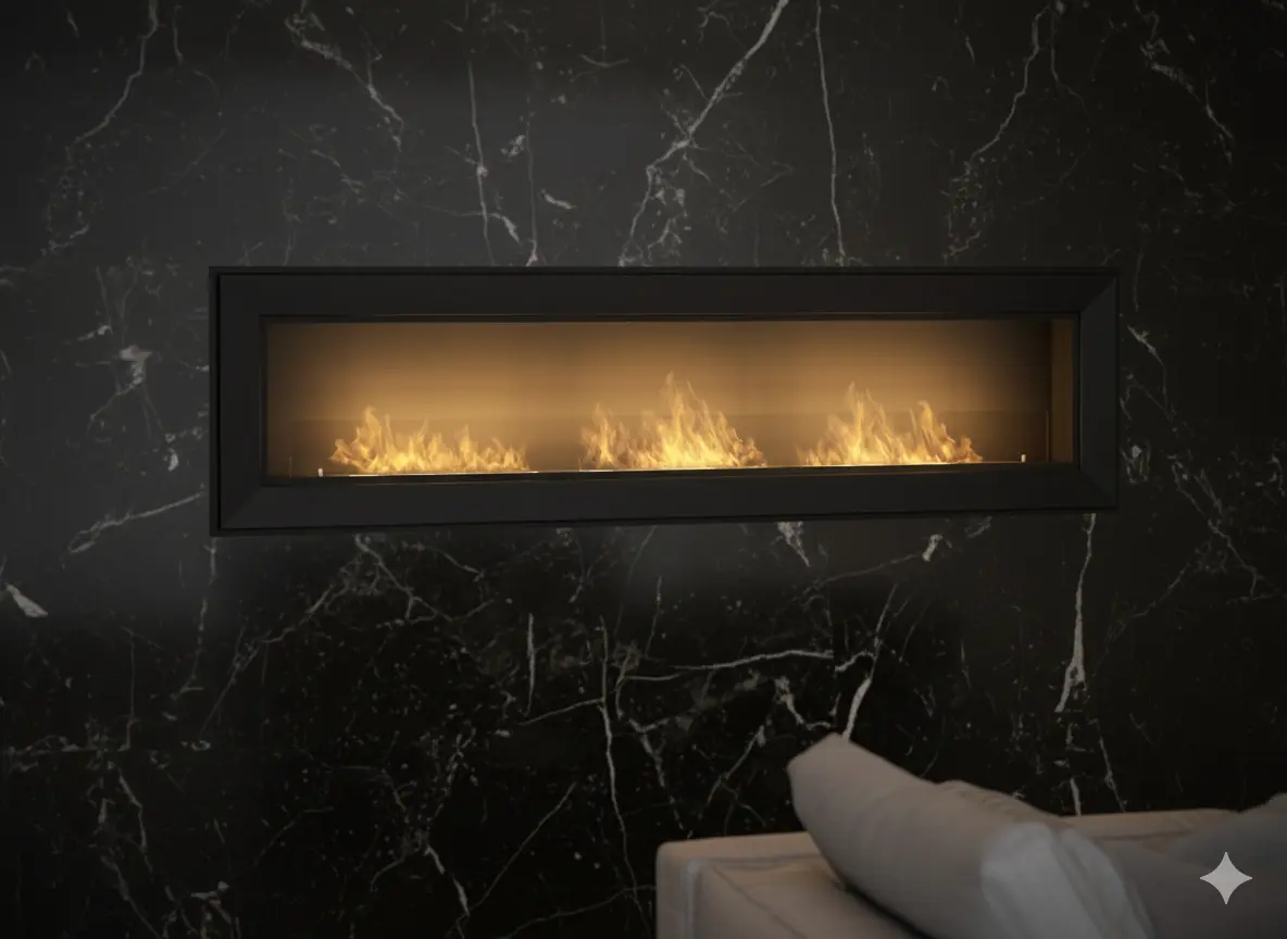 Zabudowany biokominek SimpleFire Frame 1800 w klorze czarnym z szybą