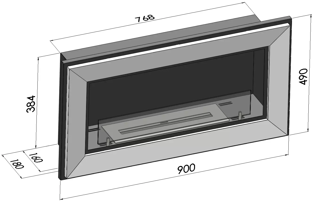 Wymiary biokominka SimpleFire Frame 900 z szybą