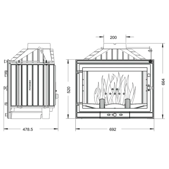 Wymiary kominka Unflam 700 Standard ECO