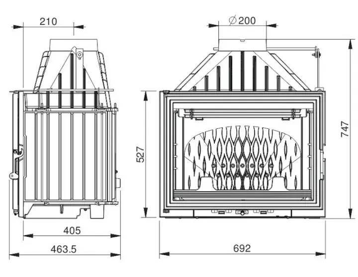 Wymiary kominka Uniflam 700 Lux ECO