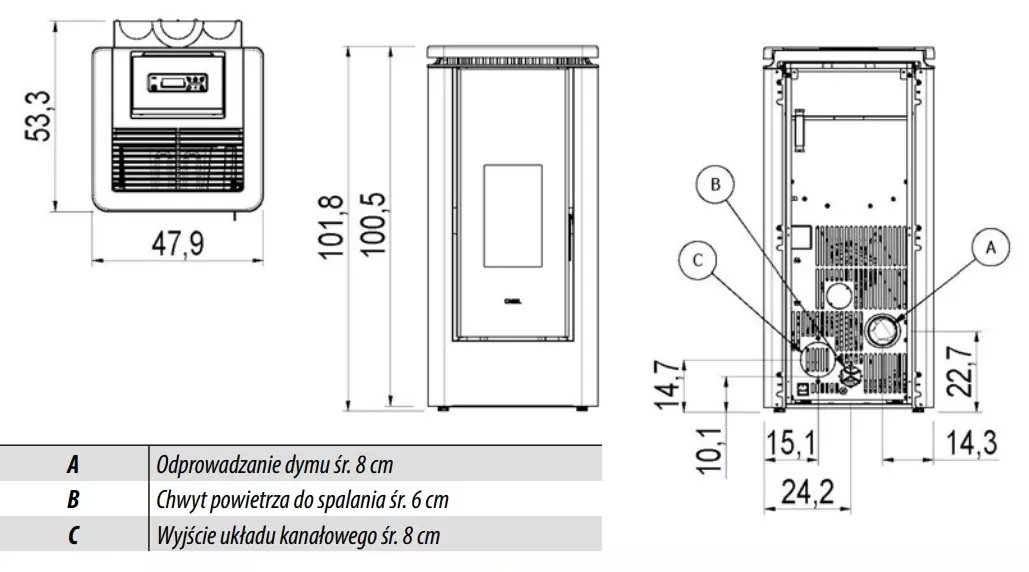 Wymiary Cadel Icon Plus 9 kW